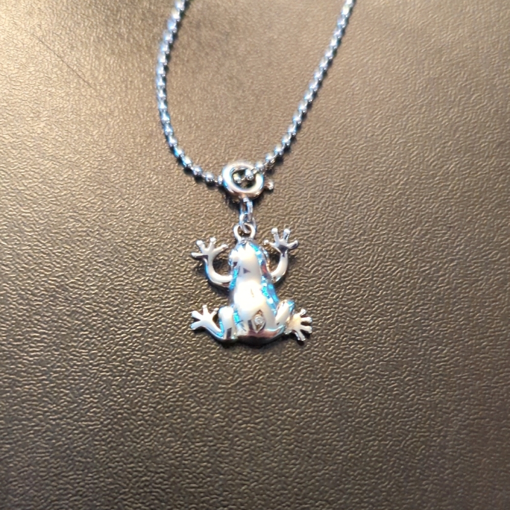 Sterling Silver and Diamond Frog Pendant and Chain